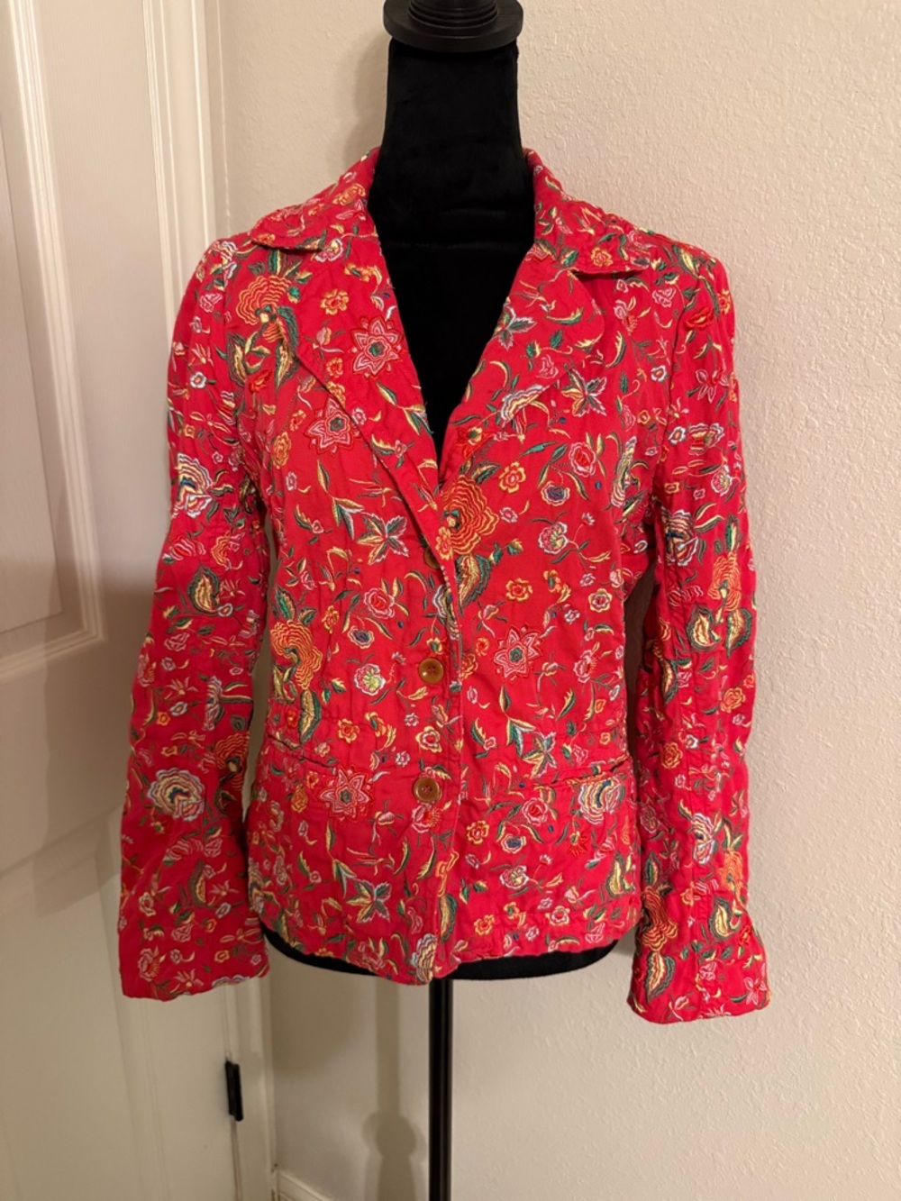 Johnny Was Red Floral Embroidered Blazer Jacket  - Vintage